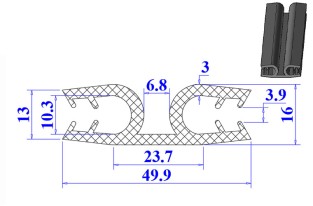 Ron cao su EPDM chữ U 49.9x16x6.8