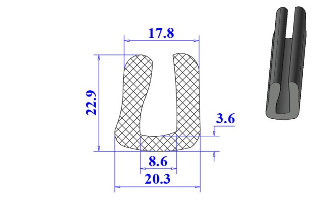 Ron cao su NBR chữ U 20.3x22.9x8.6