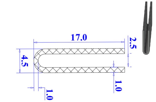 Ron cao su NBR chữ U 4.5x17x2.5