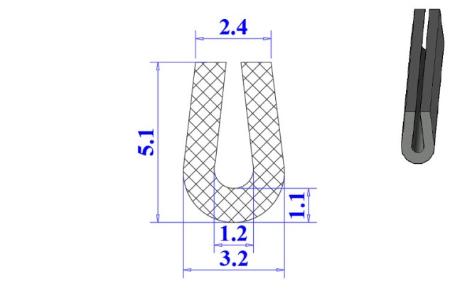 Ron cao su NBR chữ U 3.2x5.1x1.2