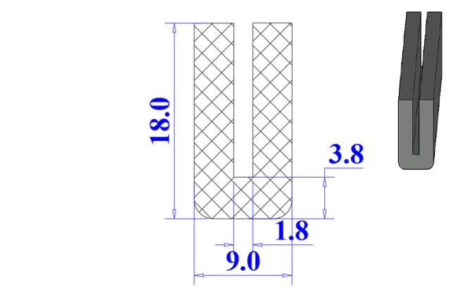 Ron cao su NBR chữ U 9x18x1.8