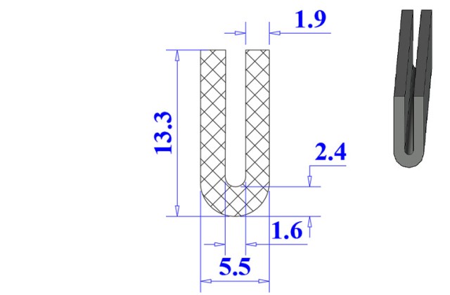 Ron cao su NBR chữ U 5.5x13.3x1.6