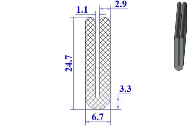 Ron cao su NBR chữ U 6.7x24.7x1.1