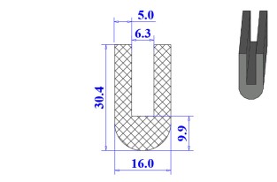 Ron cao su NBR chữ U 16x30.4x6.3