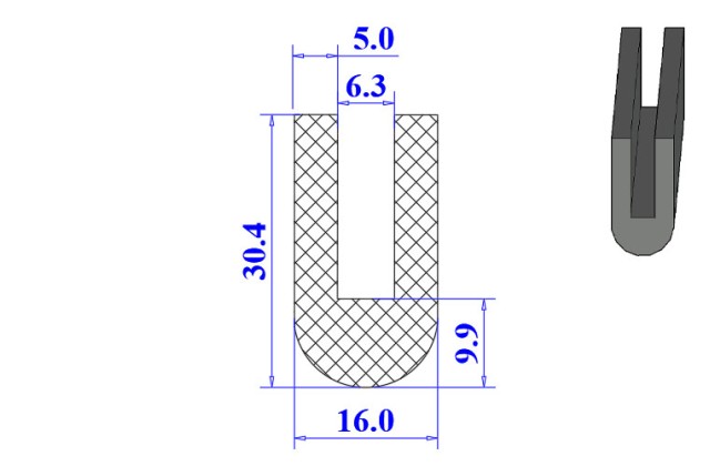 Ron cao su NBR chữ U 16x30.4x6.3