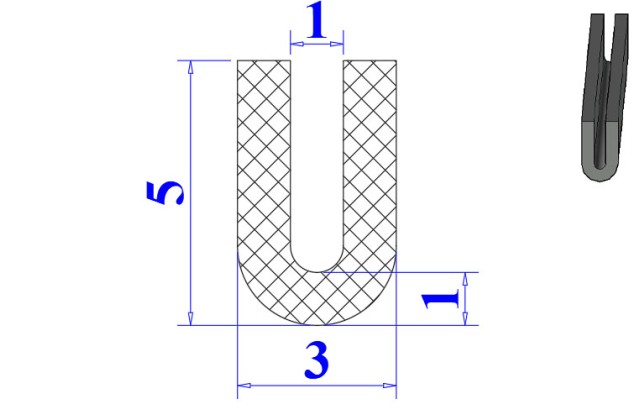 Ron cao su EPDM chữ U 3x5x1