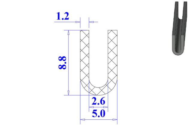 Ron cao su NBR chữ U 5x8.8x2.6