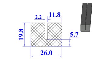 Ron cao su NBR chữ U 26x19.8x2.2