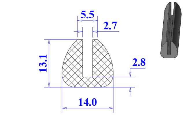 Ron cao su NBR chữ U 14x13.1x2.7