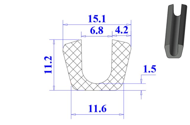 Ron cao su NBR chữ U 11.6x11.2x6.8