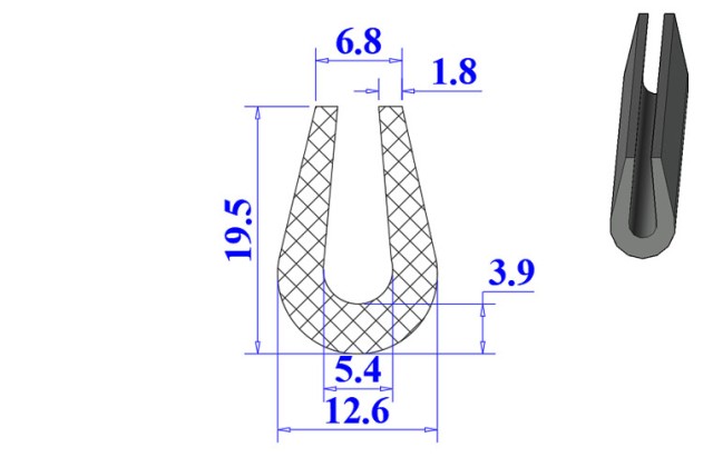 Ron cao su NBR chữ U 12.6x19.5x5.4