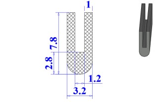 Ron cao su EPDM chữ U 3.2x7.8x1.2