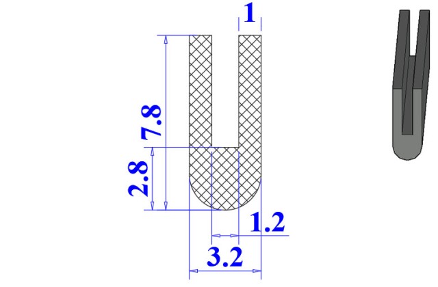 Ron cao su EPDM chữ U 3.2x7.8x1.2