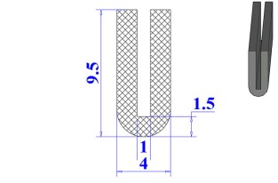 Ron cao su EPDM chữ U 4x9.5x1