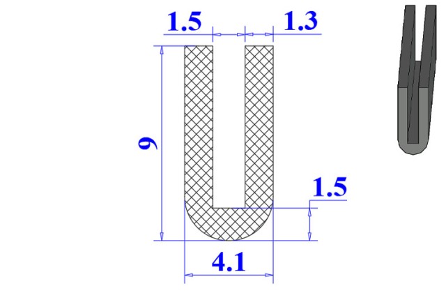 Ron cao su EPDM chữ U 4.1x9x1.5